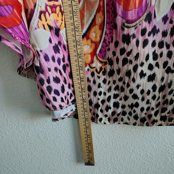 Chico's L/XL Multicolor Paisley Leopard Print Colorful Batwing Blouse Top Shirt - Picture 5 of 6
